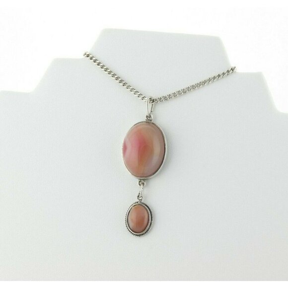 Sterling Silver Apricot Agate Necklace 18.5 inch chain Large Bold - Picture 7 of 8
